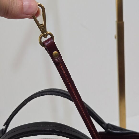 Old Trend Primrose Mini Eco Leather Bucket Tote Bag Burgundy 2 Top Straps Purse - Picture 8 of 13